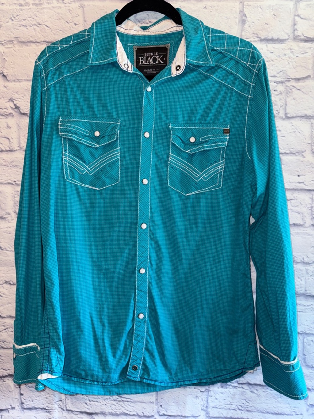 Buckle Black Teal Long-Sleeve Western Button-Up Shirt Size Small